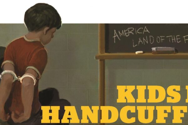 Graphic of child handcuffed on upper arms