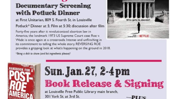 Movie poster for Reversing Roe, Post Roe Handbook, Book signing