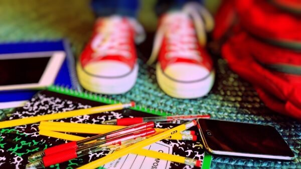kids tennis shoes and school supplies