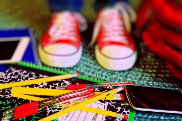 kids tennis shoes and school supplies