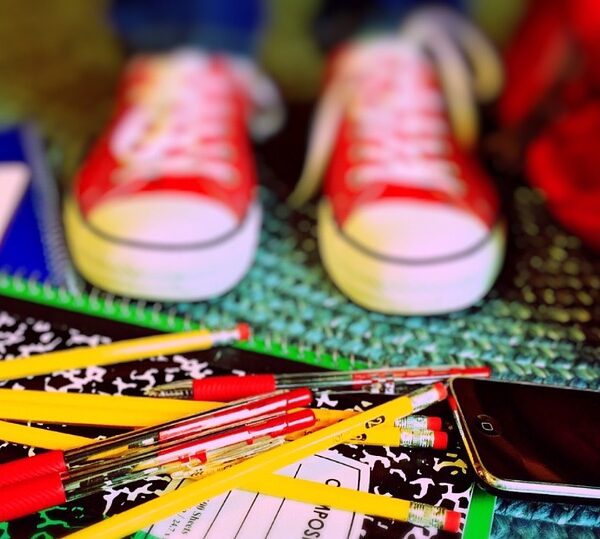 kids tennis shoes and school supplies