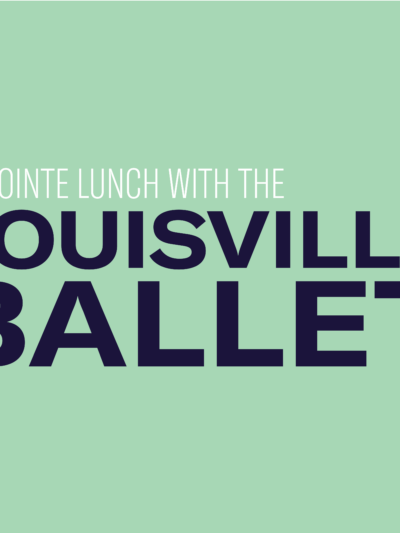 Green background with text that reads "En Point Lunch with Ballet Graphic"