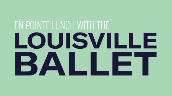 Green background with text that reads "En Point Lunch with Ballet Graphic"