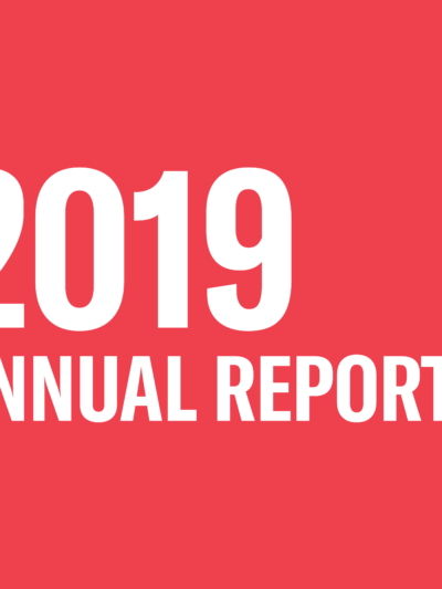 Red background with white text reading "2019 annual report"
