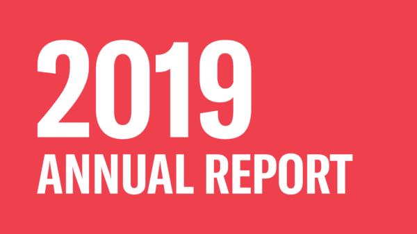 Red background with white text reading "2019 annual report"