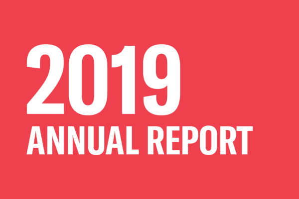 Red background with white text reading "2019 annual report"