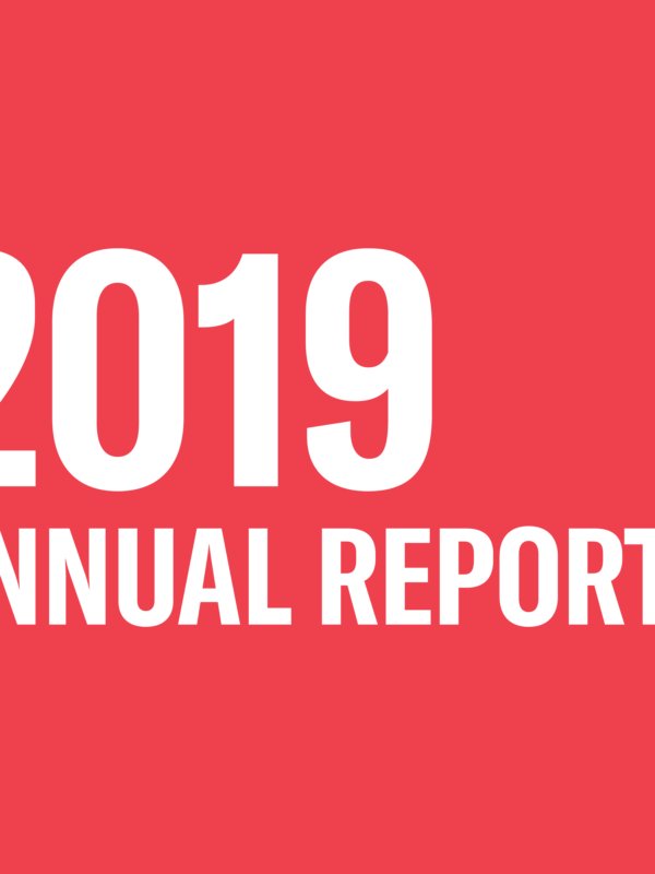 Red background with white text reading "2019 annual report"