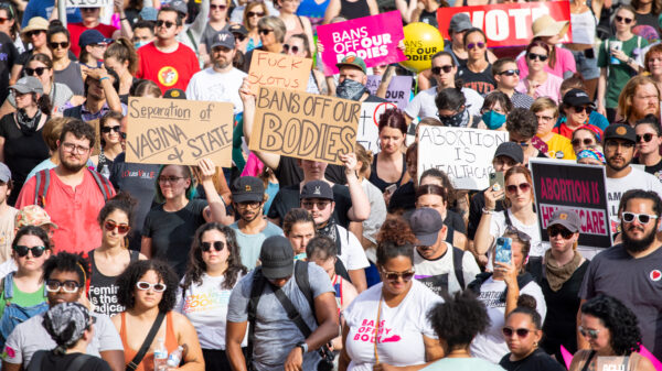 Abortion rights advocates holding protest signs