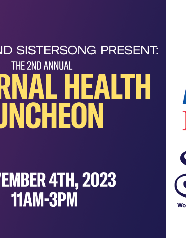 Text on purple background reads "ACLU-KY and SisterSong Present: The 2nd Annual Maternal Health Luncheon, November 4, 11am - 3pm." The ACLU-KY and SisterSong logos are on the right side.
