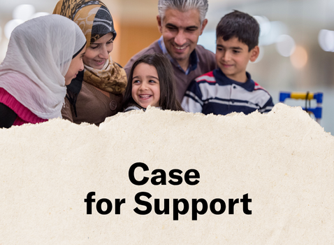 A family smiling together and the words "Case for Support."