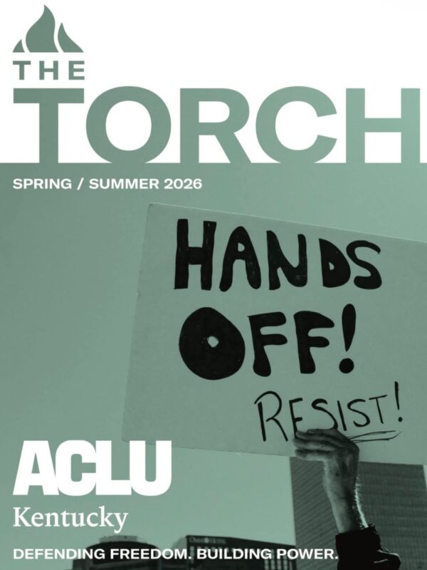 image of newsletter cover reads "hands off! Resist!"