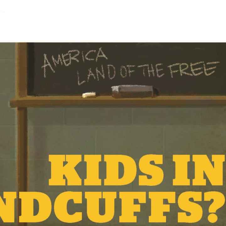 Graphic of child handcuffed on upper arms 